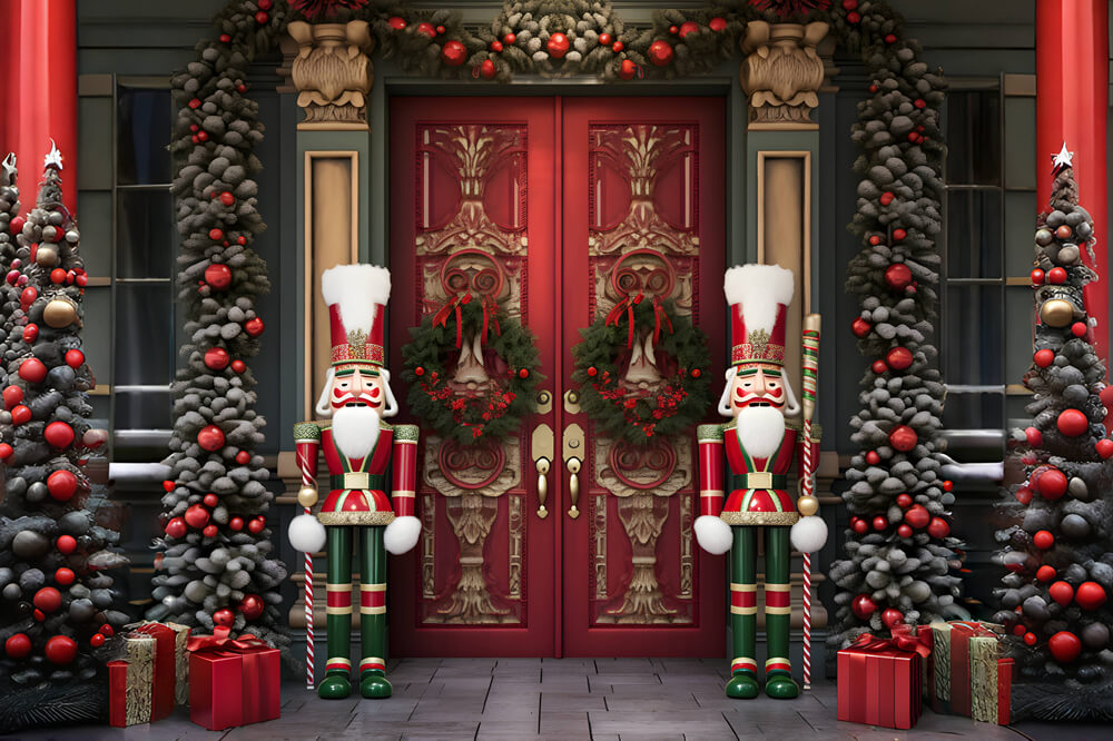 Christmas Trees House Door Nutcracker Backdrop UK RR6-54