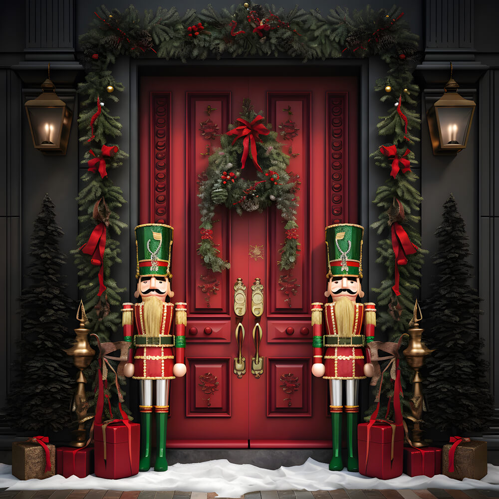 Nutcracker Snow Christmas House Door Backdrop UK RR6-57