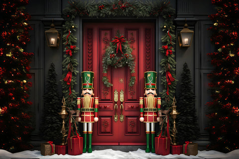 Nutcracker Snow Christmas House Door Backdrop UK RR6-57