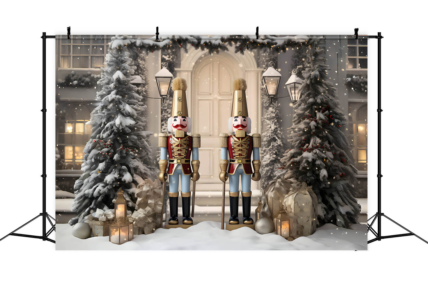 Snowy Christmas Tree House Nutcracker Backdrop UK RR6-58