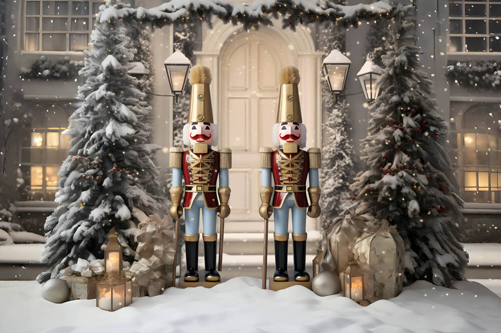 Snowy Christmas Tree House Nutcracker Backdrop UK RR6-58