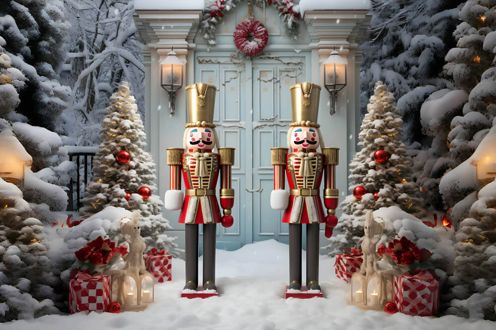 Nutcracker Winter Snow Christmas Trees Backdrop UK RR6-59