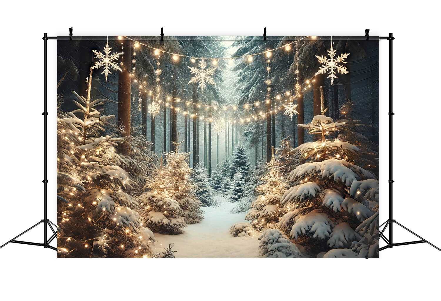 Winter Snowy Forest Snowflake Lights Backdrop UK RR6-60