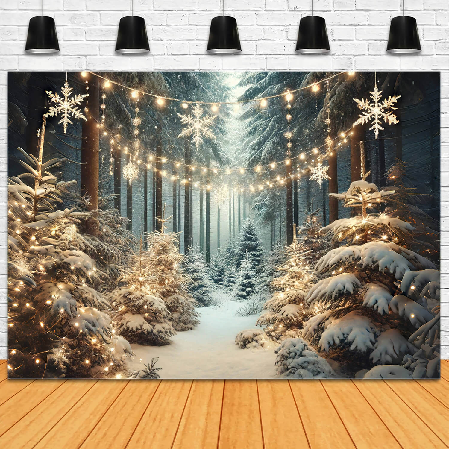 Winter Snowy Forest Snowflake Lights Backdrop UK RR6-60