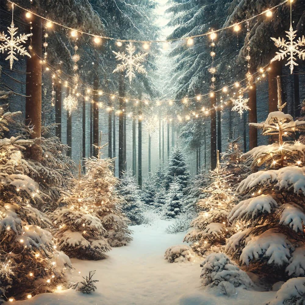 Winter Snowy Forest Snowflake Lights Backdrop UK RR6-60