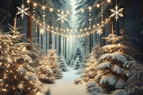 Winter Snowy Forest Snowflake Lights Backdrop UK RR6-60