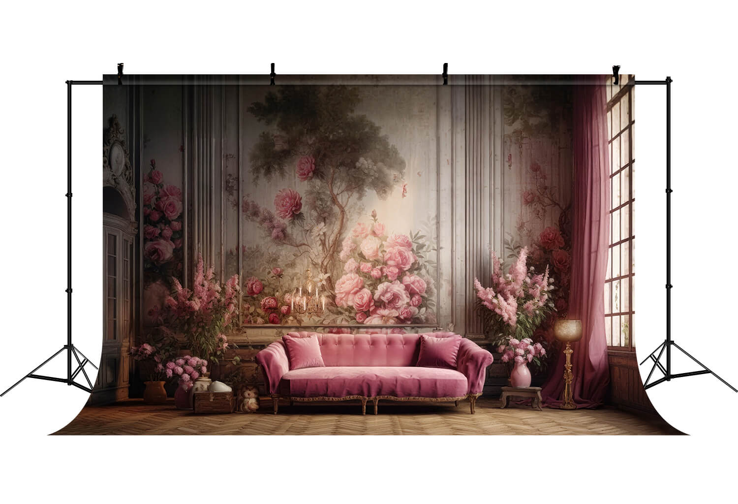 Pink Sofa Floral Retro Wall Living Room Backdrop UK RR6-62