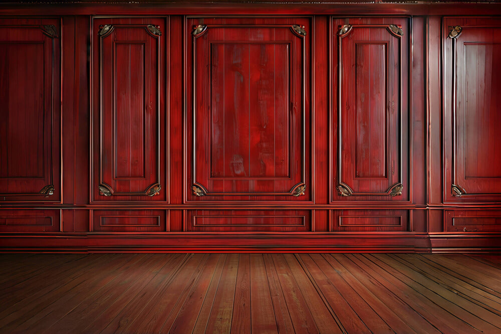 Vintage Red Retro Wall Wooden Floor Backdrop UK RR6-70