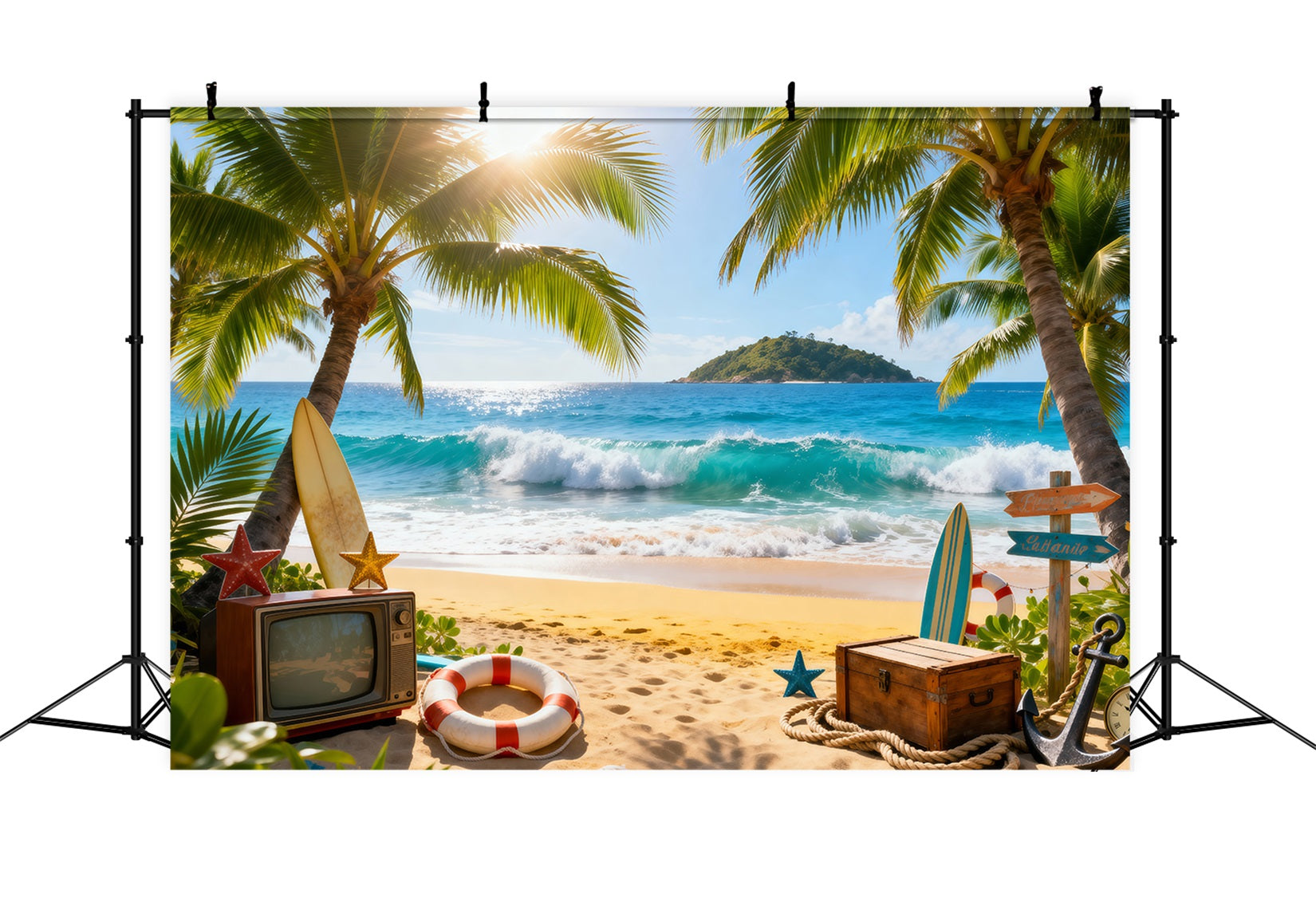 Beach Backdrop Ideas Tropical Ocean Fun Vibes Summer Theme Backdrop Ideas UK RR61-13