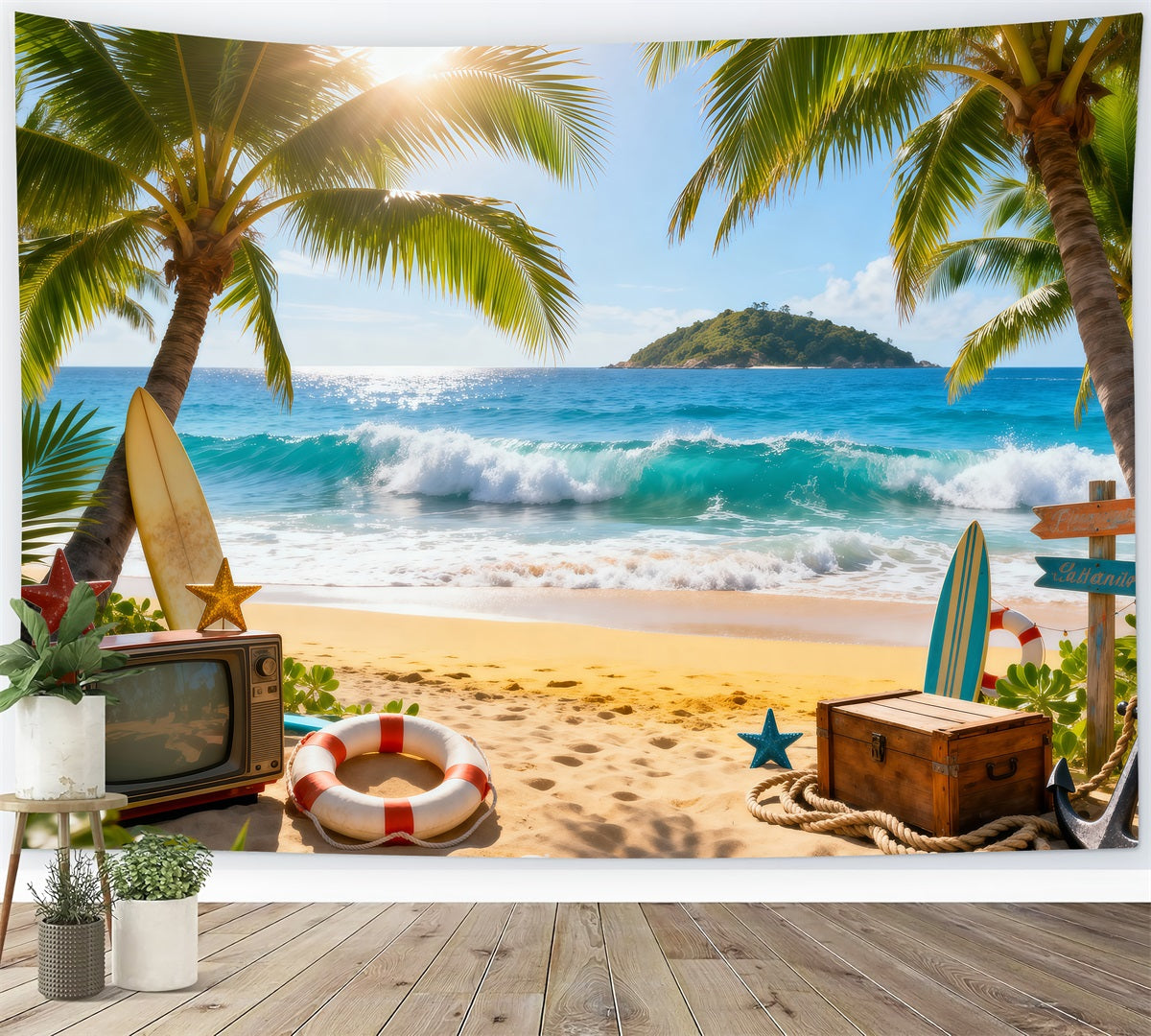 Beach Backdrop Ideas Tropical Ocean Fun Vibes Summer Theme Backdrop Ideas UK RR61-13