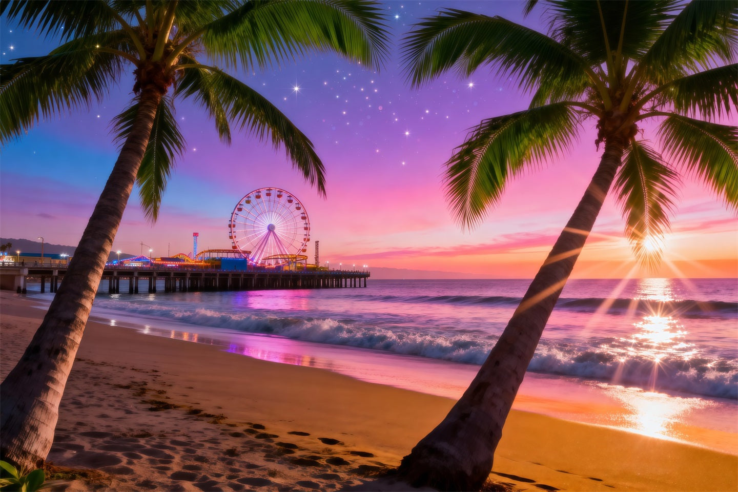 Beach Photo Backdrops Pier Sunset Ferris Wheel Backdrop For Summer UK RR61-14