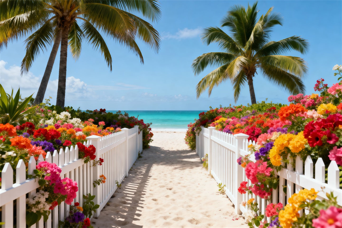 Beach Backdrop Photoshoot Floral Pathway Sunny Ocean Summer Backdrops UK RR61-18