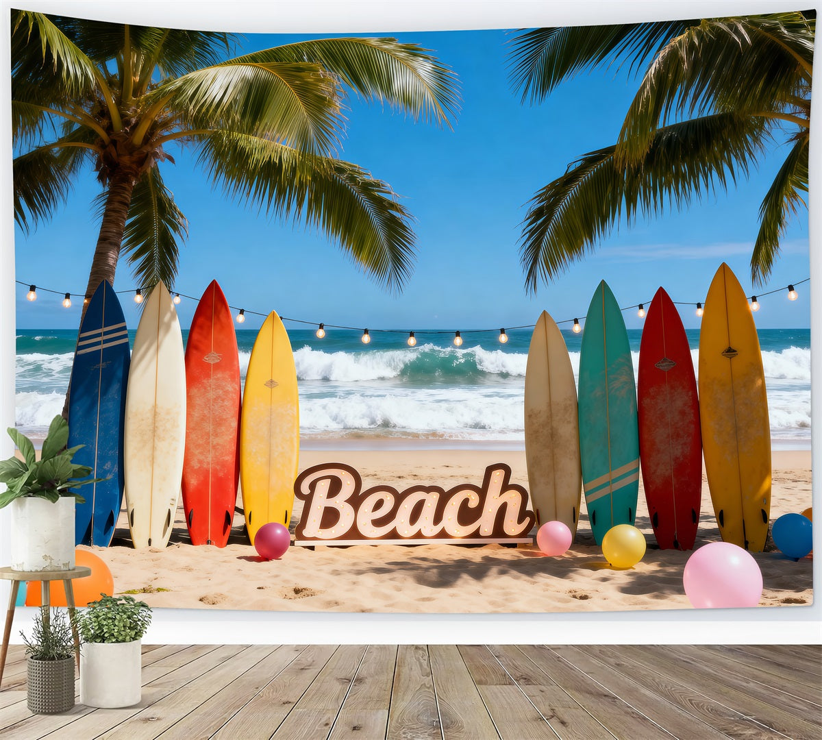 Hawaii Beach Backdrop Colorful Surfboards Balloons Fun Summer Backdrop Ideas UK RR61-20