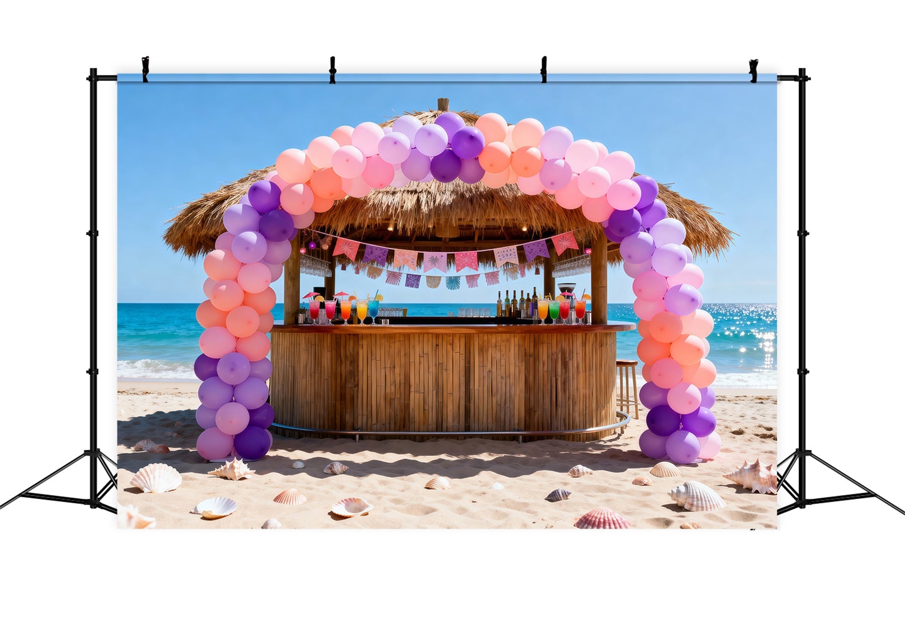 Beach Scene Photo Backdrop Beachfront Tiki Bar Party Summer Photo Backdrops UK RR61-21