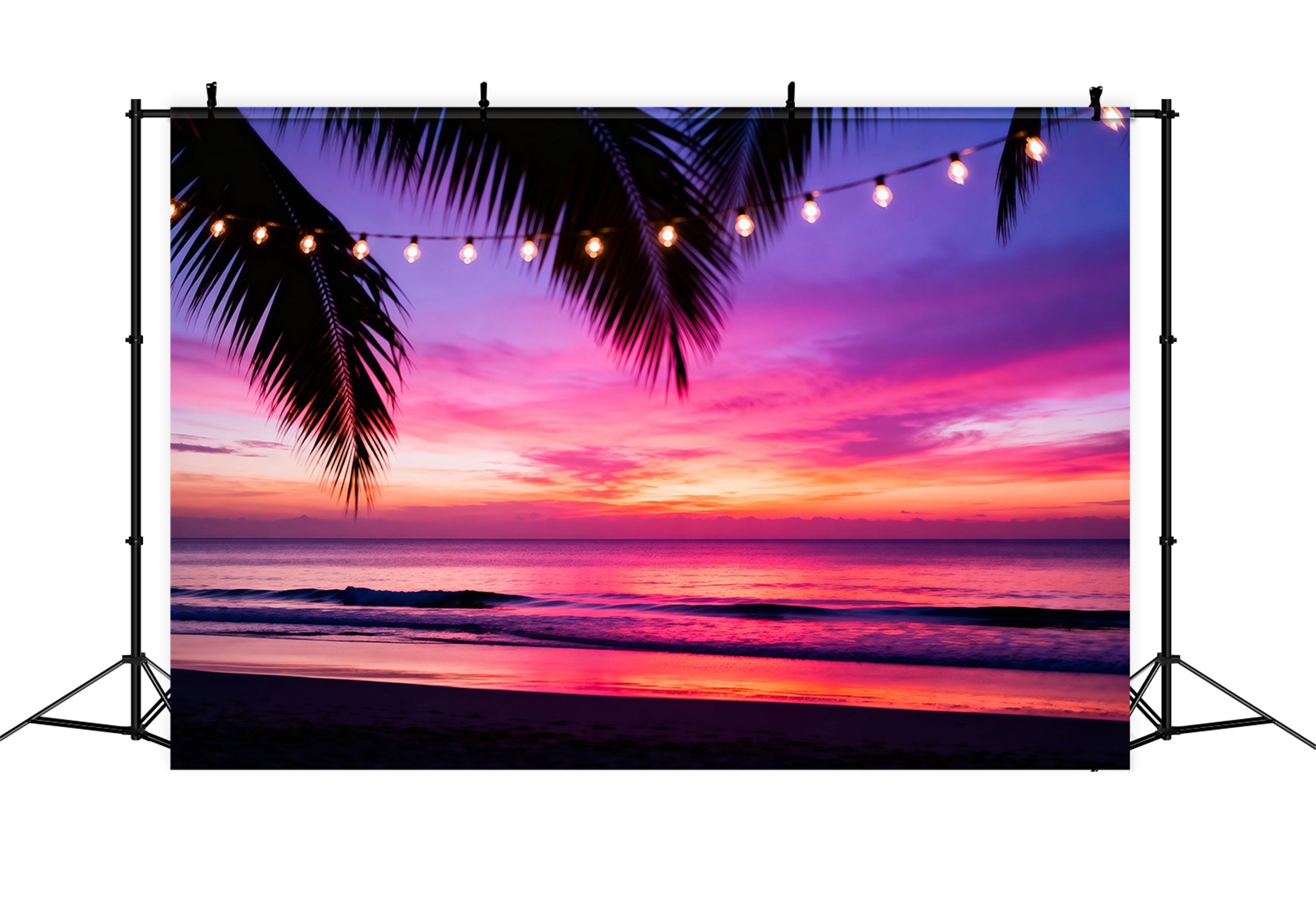 Beach Photo Booth Backdrop Tropical Sunset Lights Summer Photo Booth Backdrop UK RR61-22
