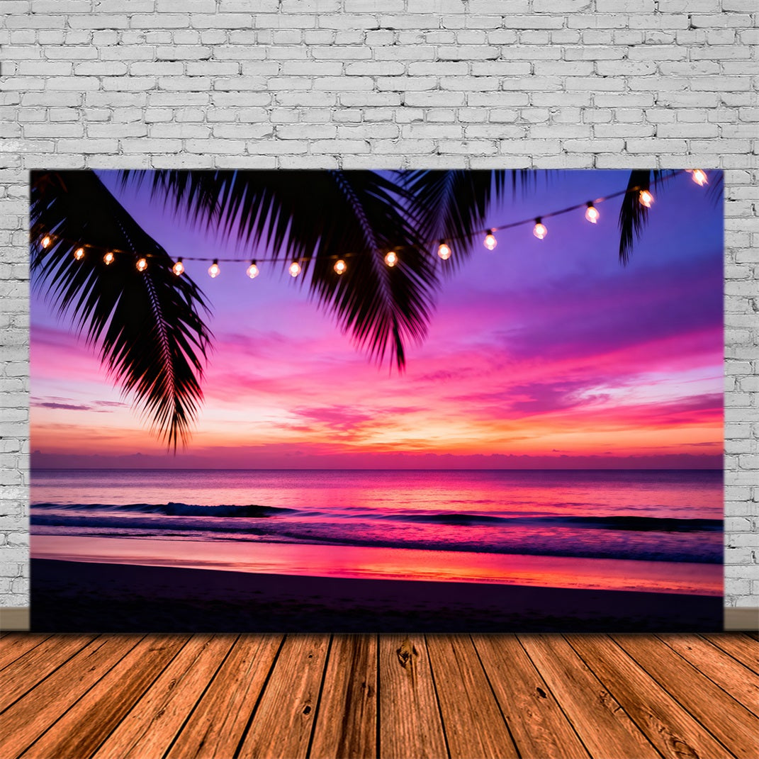 Beach Photo Booth Backdrop Tropical Sunset Lights Summer Photo Booth Backdrop UK RR61-22