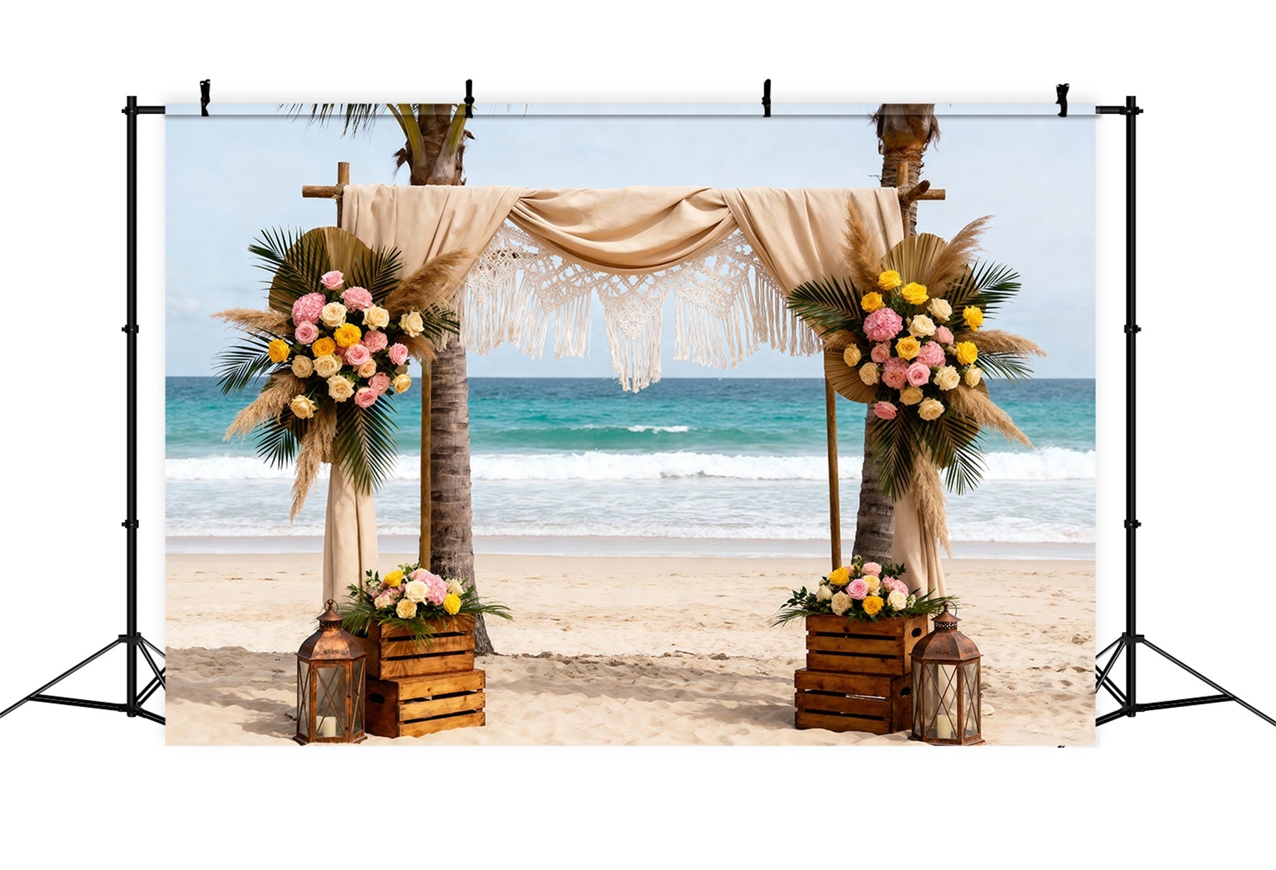 Ocean Beach Backdrop Boho Wedding Floral Arch Summer Backdrops Photography UK RR61-24