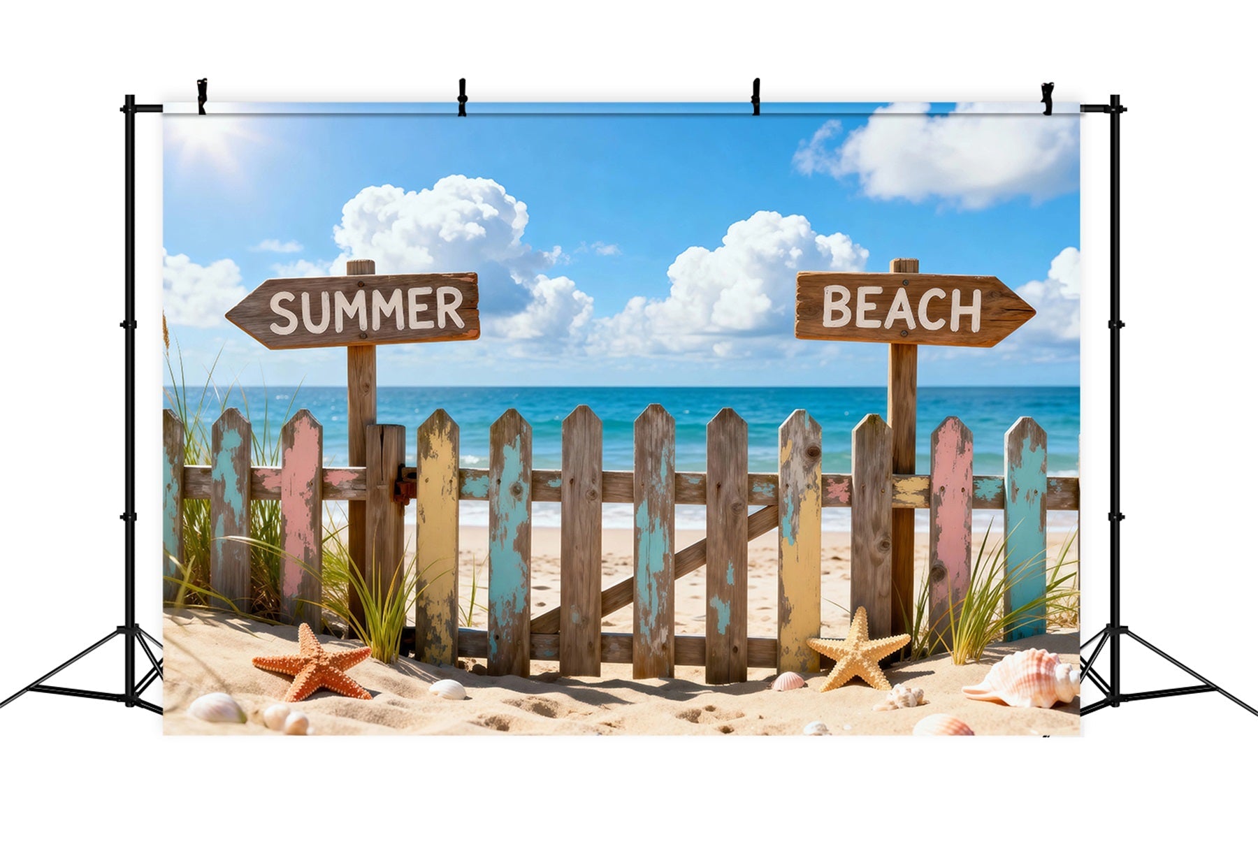 Beach Theme Backdrop Colorful Beach Signposts Summer Photography Backdrop UK RR61-27