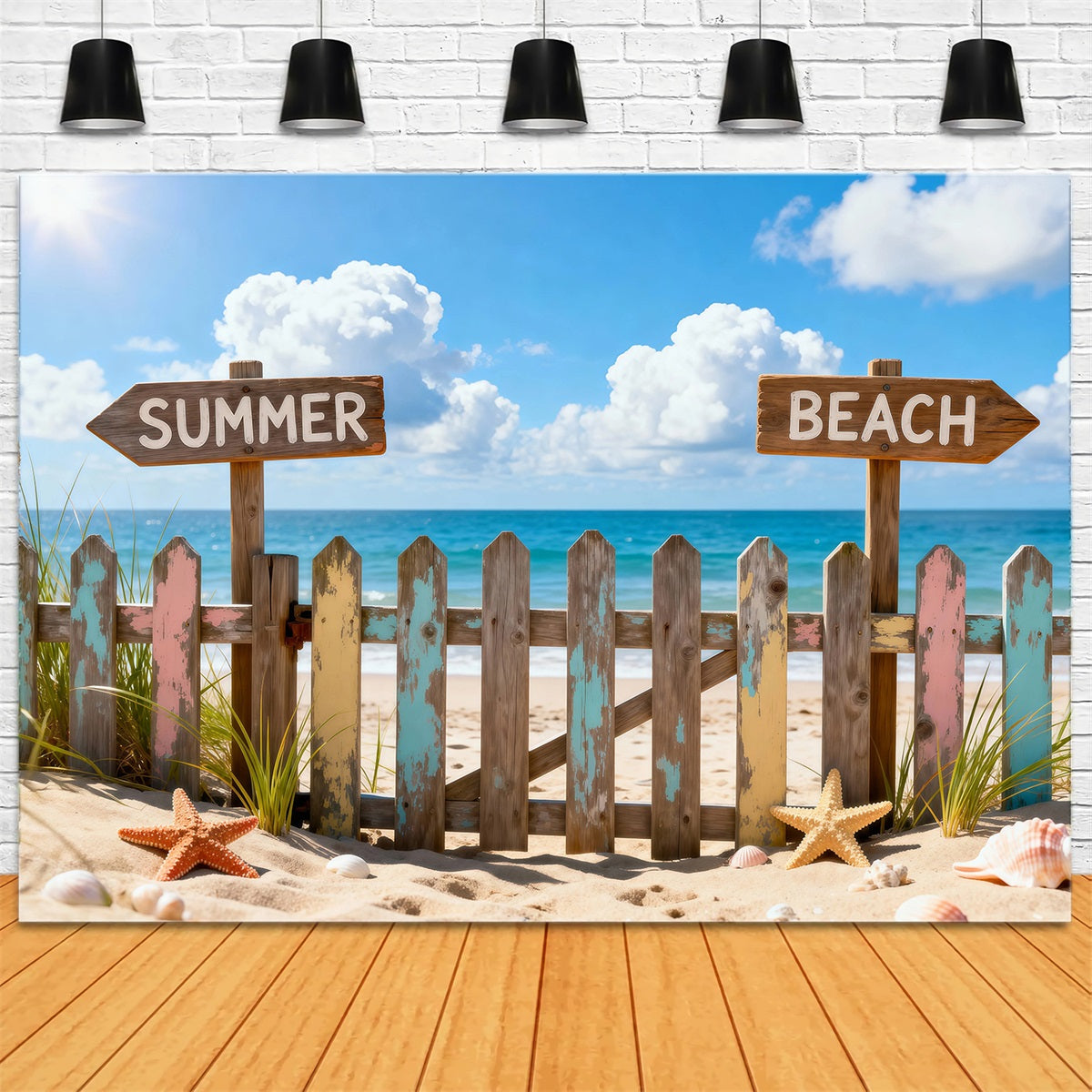 Beach Theme Backdrop Colorful Beach Signposts Summer Photography Backdrop UK RR61-27