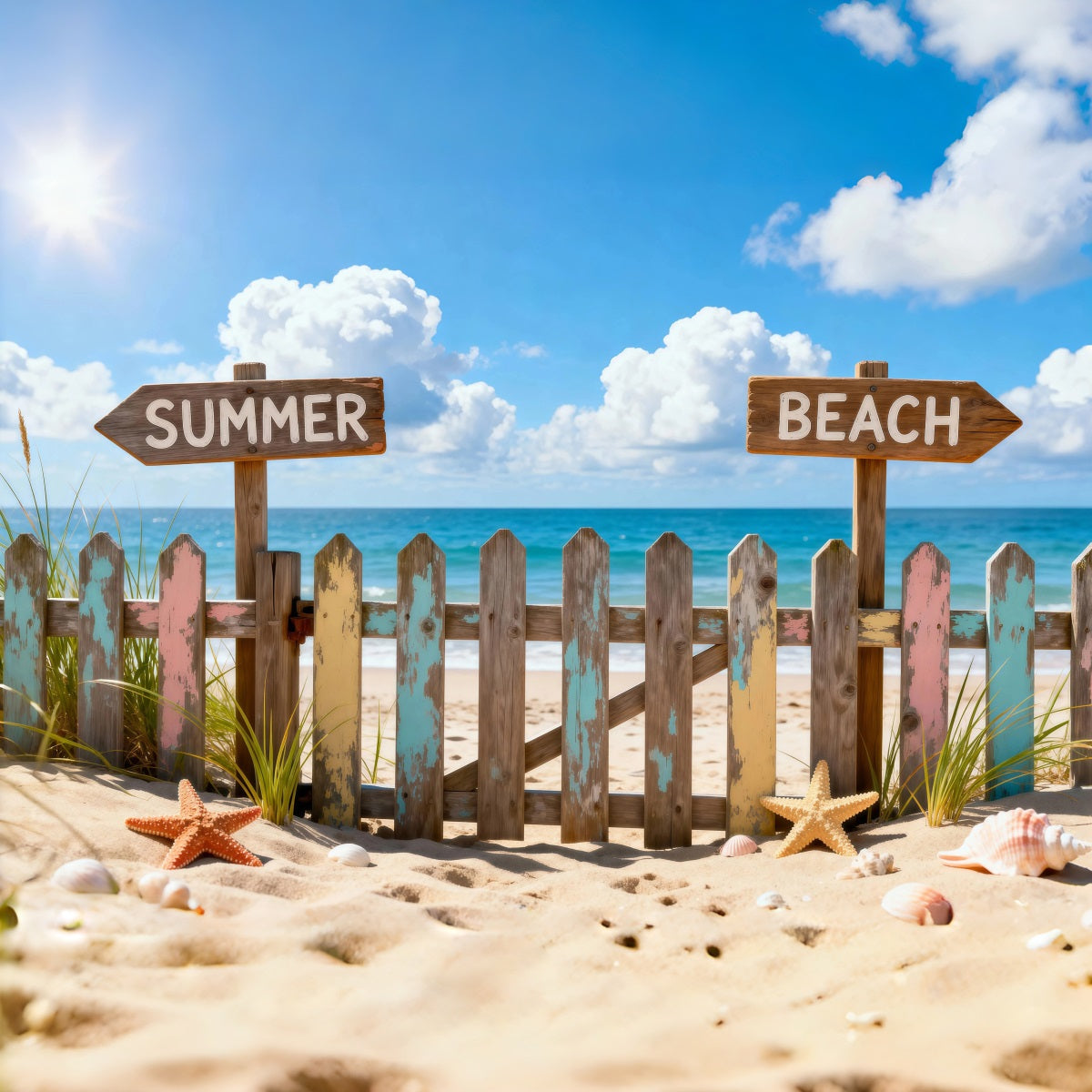 Beach Theme Backdrop Colorful Beach Signposts Summer Photography Backdrop UK RR61-27