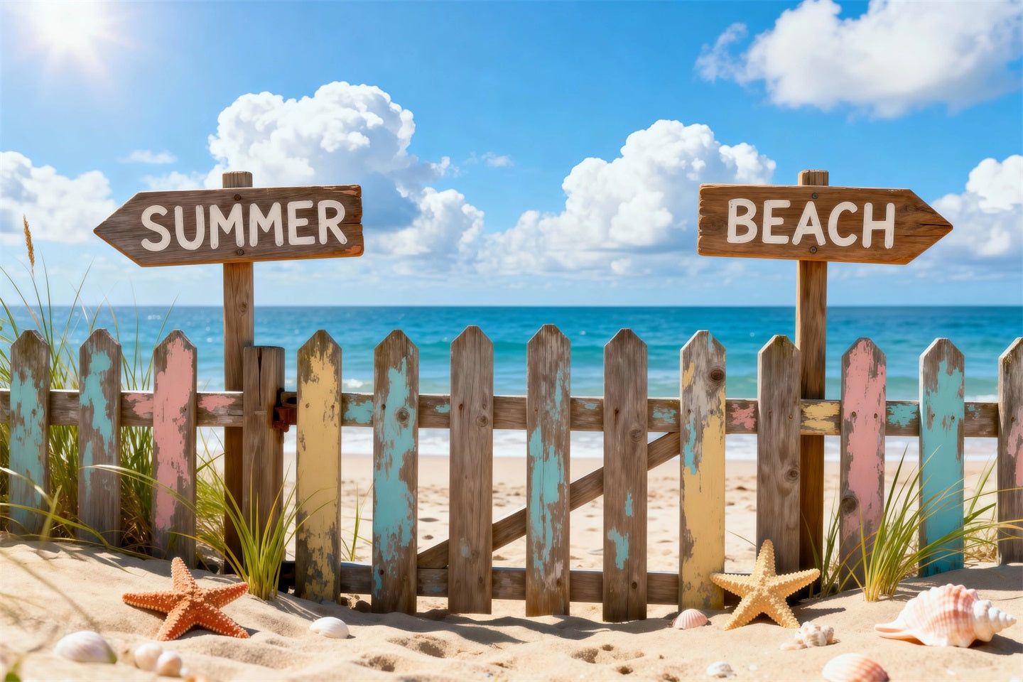 Beach Theme Backdrop Colorful Beach Signposts Summer Photography Backdrop UK RR61-27