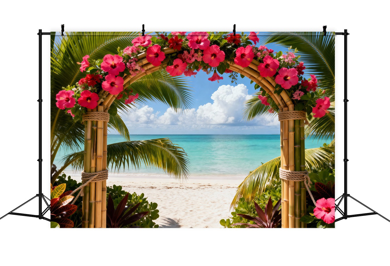 Beach Backdrop Tropical Hibiscus Flower Arch Summer Photography Backdrops UK RR61-28