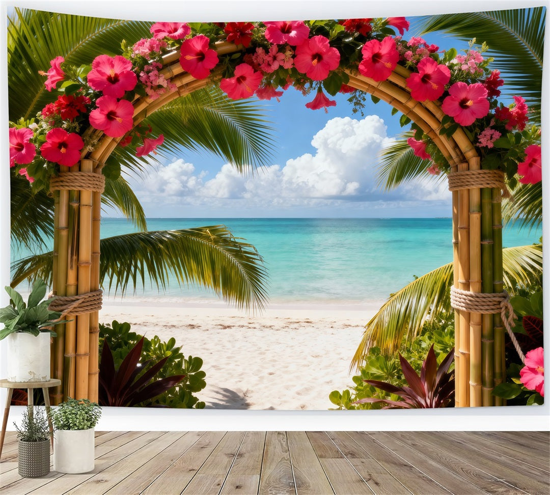 Beach Backdrop Tropical Hibiscus Flower Arch Summer Photography Backdrops UK RR61-28