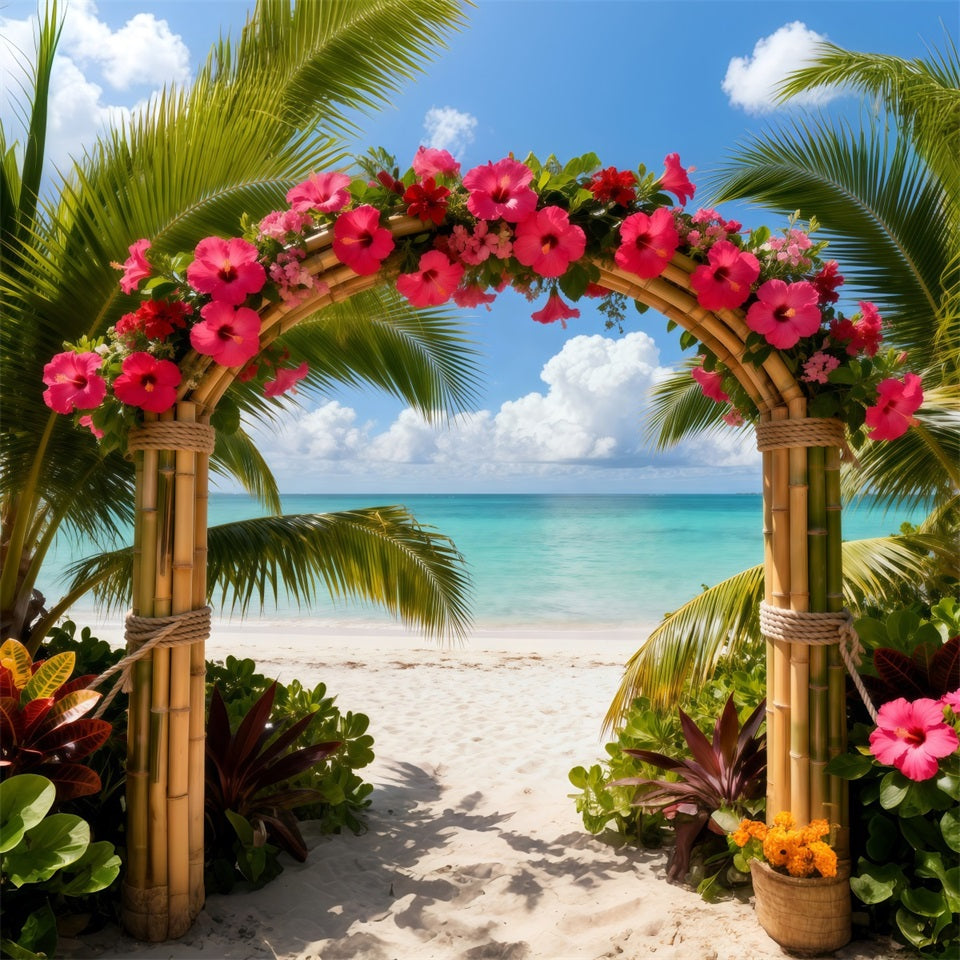 Beach Backdrop Tropical Hibiscus Flower Arch Summer Photography Backdrops UK RR61-28