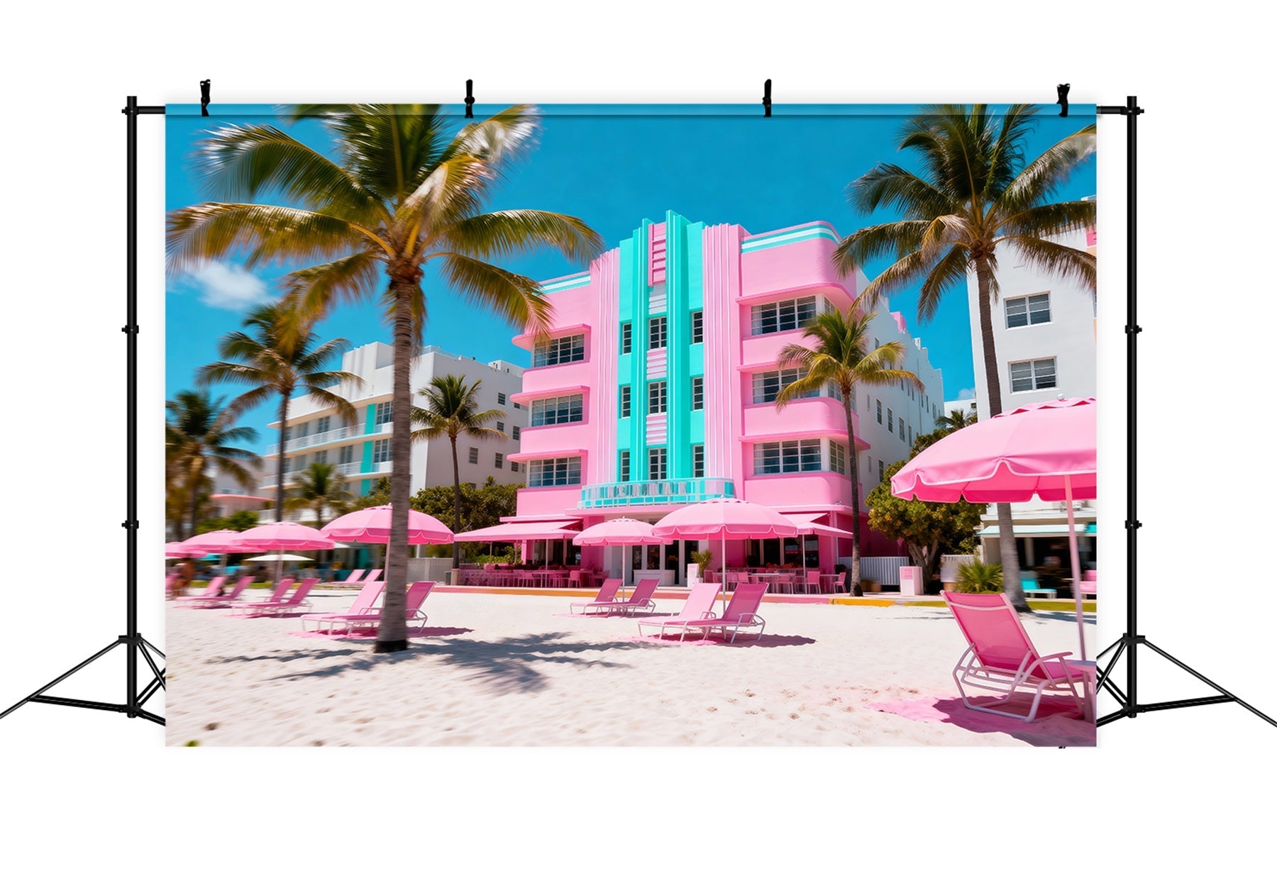Beach Backdrops Pink Hotel Umbrella Retreat Summer Photo Backdrop UK RR61-3
