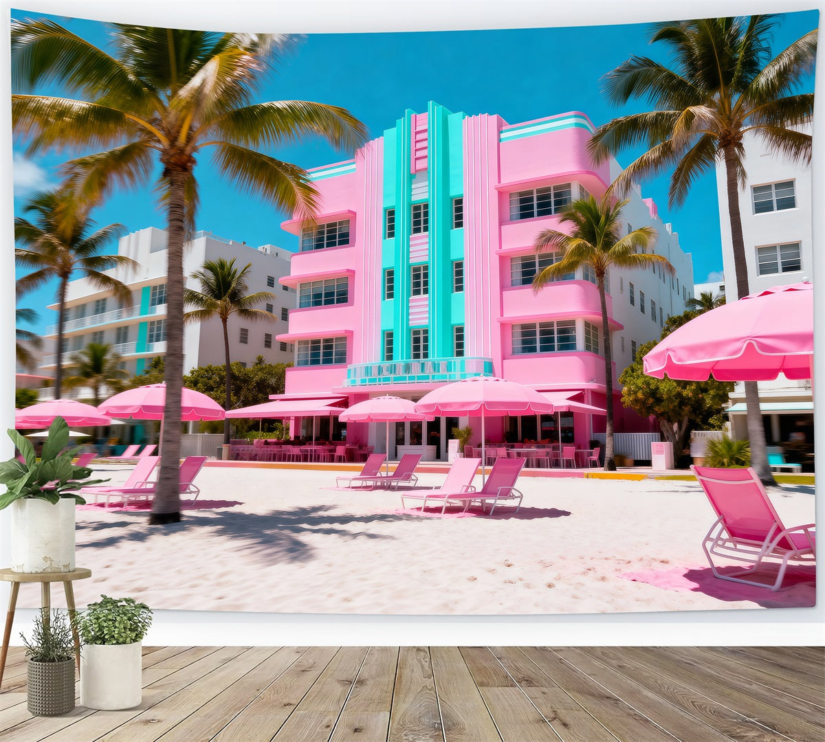 Beach Backdrops Pink Hotel Umbrella Retreat Summer Photo Backdrop UK RR61-3