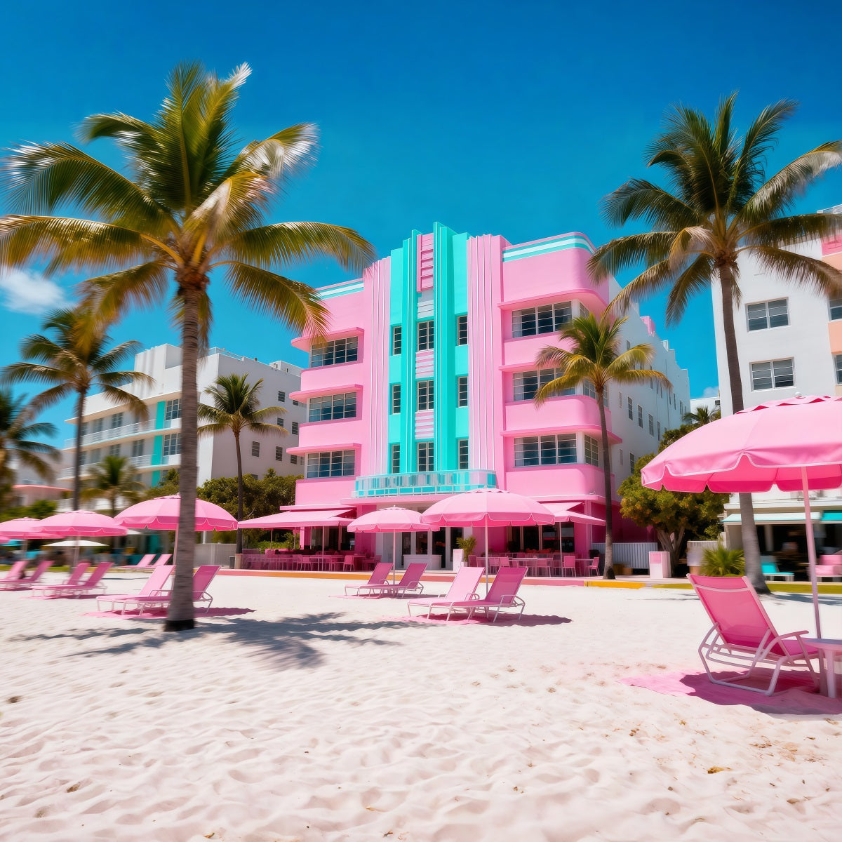 Beach Backdrops Pink Hotel Umbrella Retreat Summer Photo Backdrop UK RR61-3
