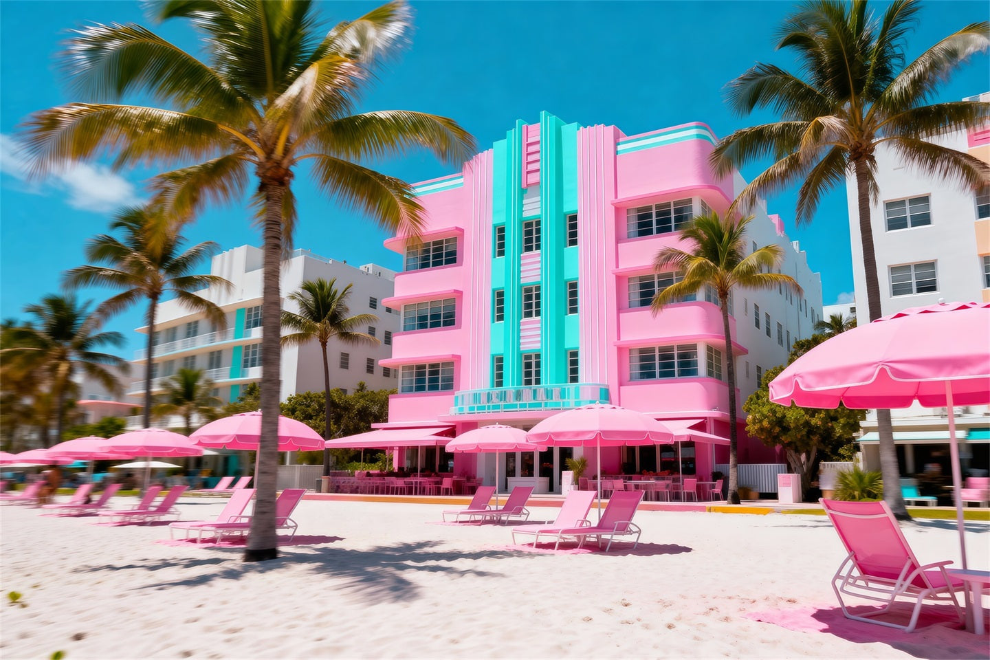 Beach Backdrops Pink Hotel Umbrella Retreat Summer Photo Backdrop UK RR61-3