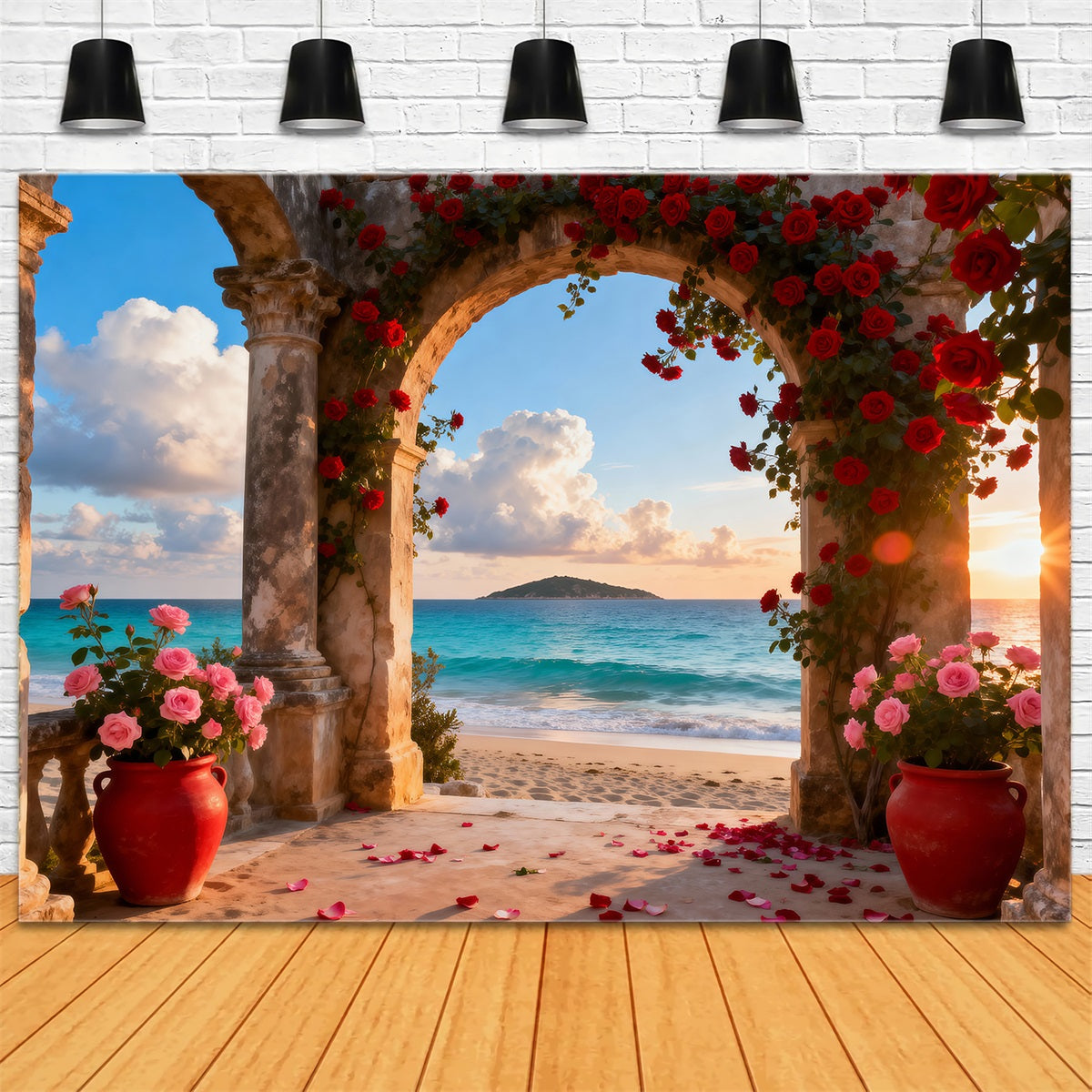 Beach Backdrops Romantic Rose Arch Ocean Summer Photo Backdrop UK RR61-30