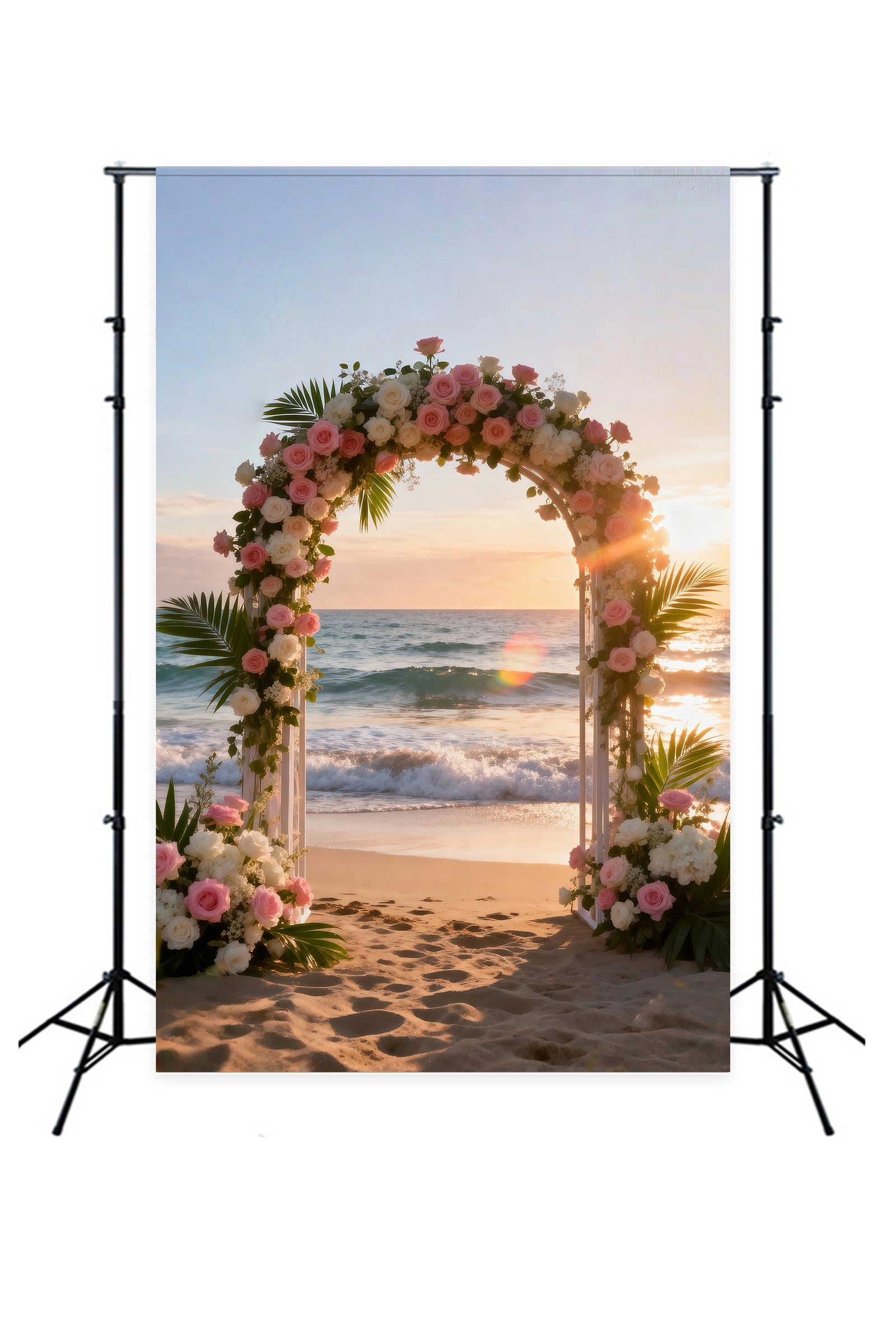 Beach Scene Backdrop Floral Wedding Arch Sunset Summer Photo Booth Backdrop UK RR61-33