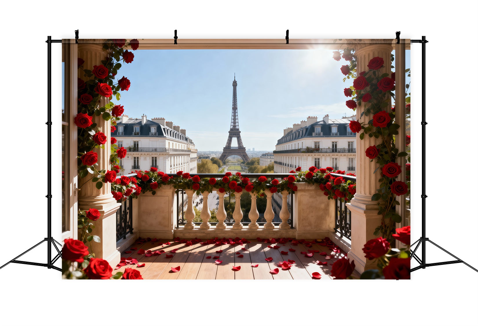 Paris Backdrop For Pictures Red Rose Balcony Romance Eiffel Tower Photography Backdrop UK RR61-38