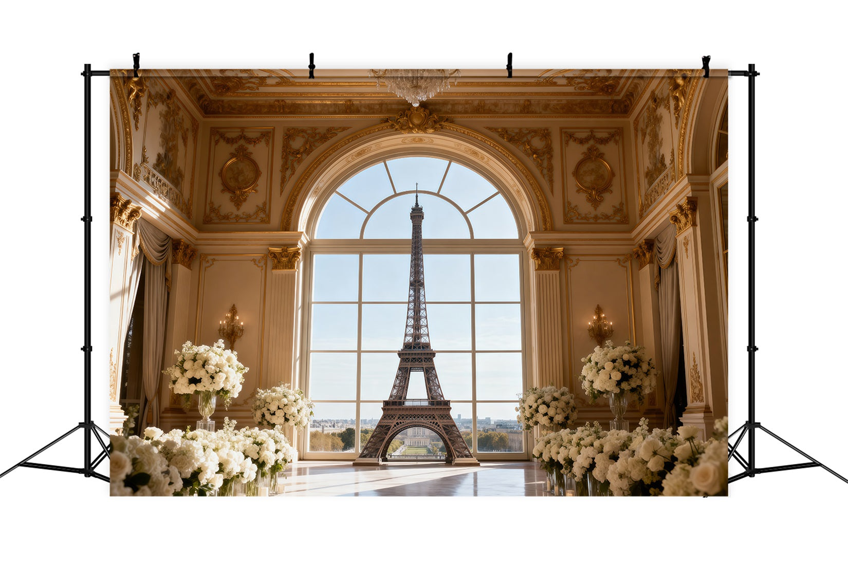 Paris Themed Backdrop Grand Palace Window Elegance Eiffel Tower Paris Backdrop UK RR61-39