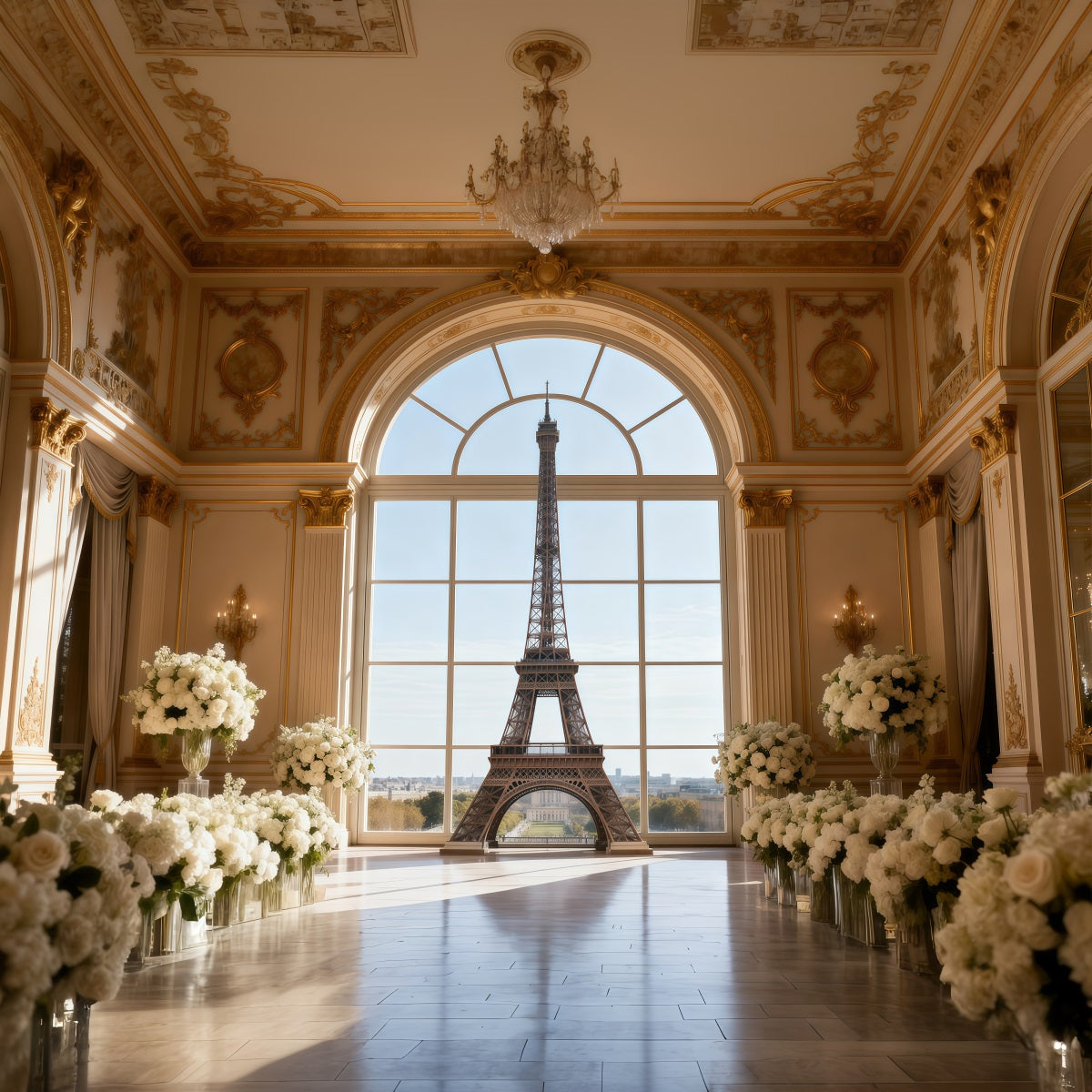 Paris Themed Backdrop Grand Palace Window Elegance Eiffel Tower Paris Backdrop UK RR61-39