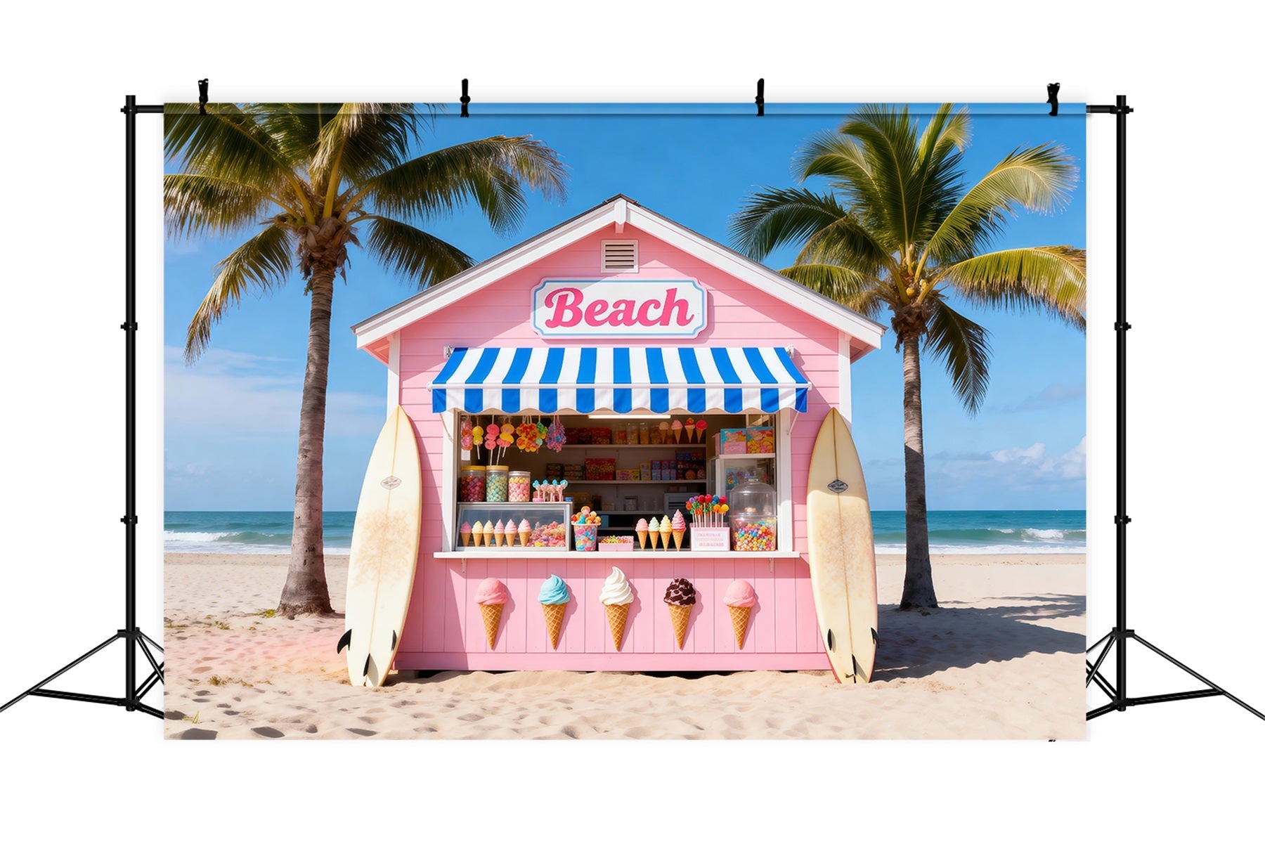 Beach Backdrop For Photos Pink Ice Cream Hut Summer Backdrop Ideas UK RR61-4
