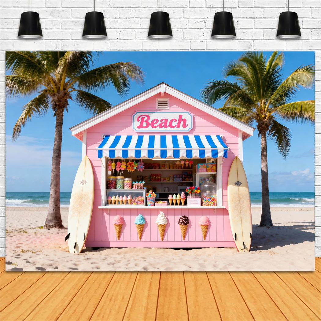 Beach Backdrop For Photos Pink Ice Cream Hut Summer Backdrop Ideas UK RR61-4