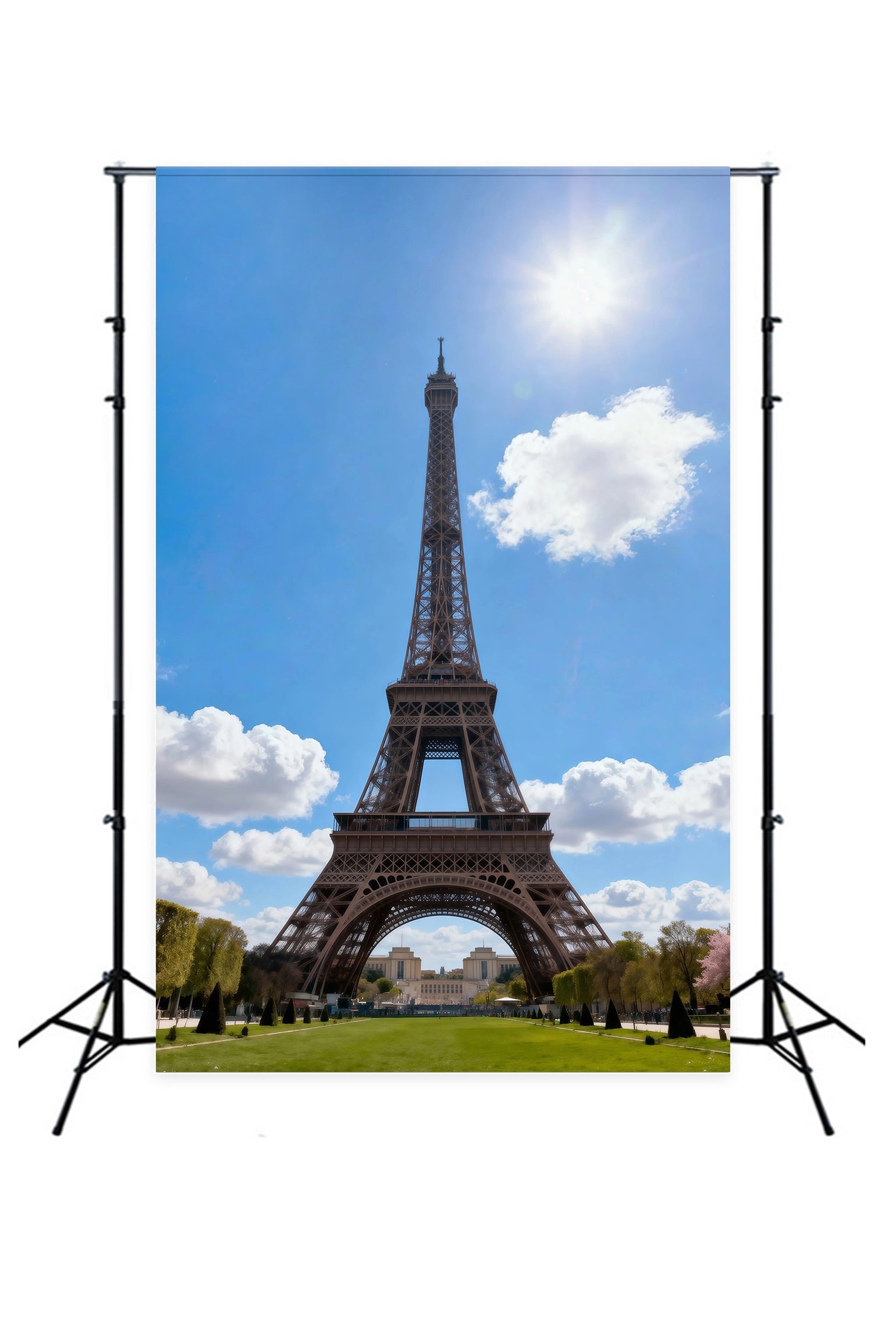 Large Eiffel Tower Backdrop Blue Sky Sunlit Landmark Paris Photo Backdrop UK RR61-40