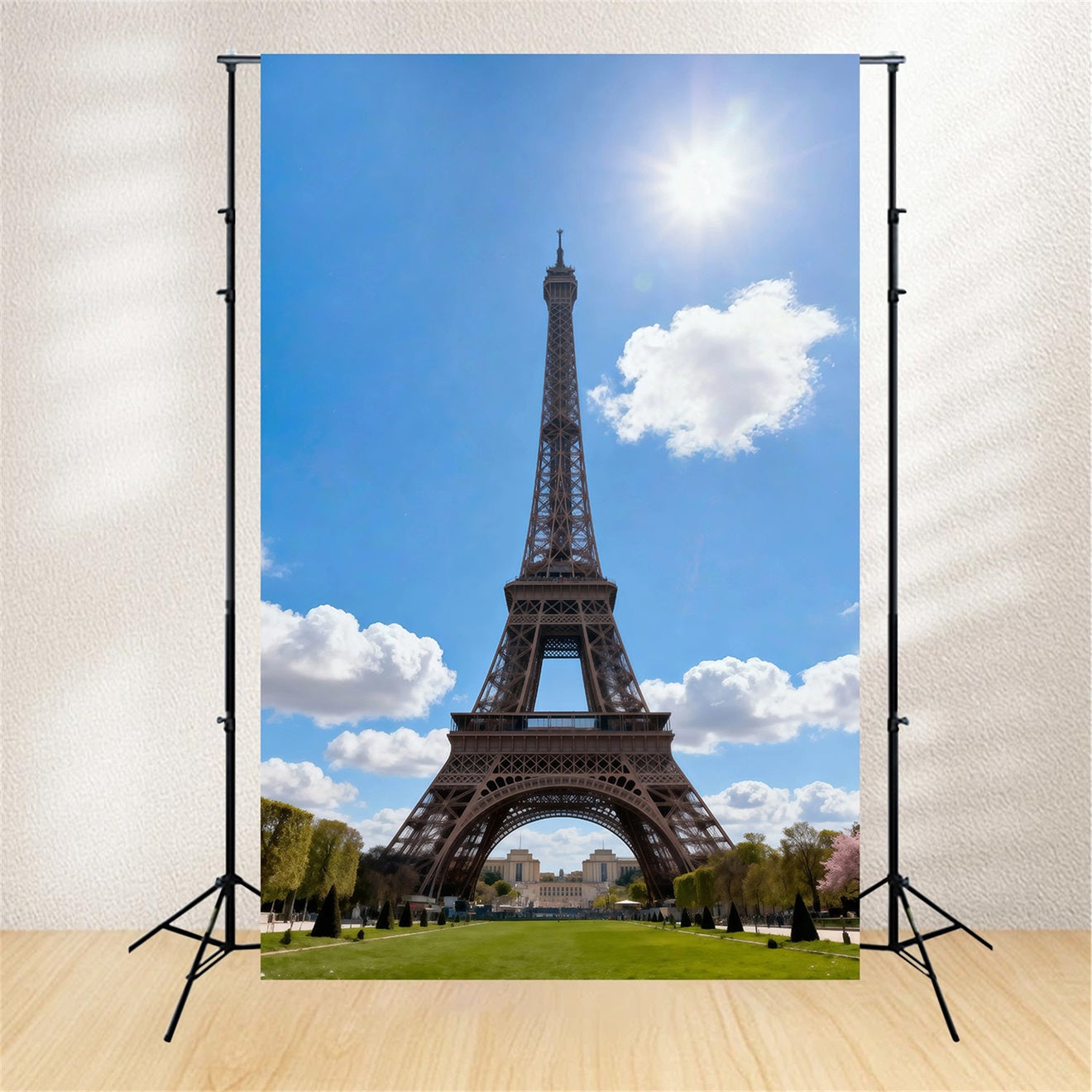 Large Eiffel Tower Backdrop Blue Sky Sunlit Landmark Paris Photo Backdrop UK RR61-40