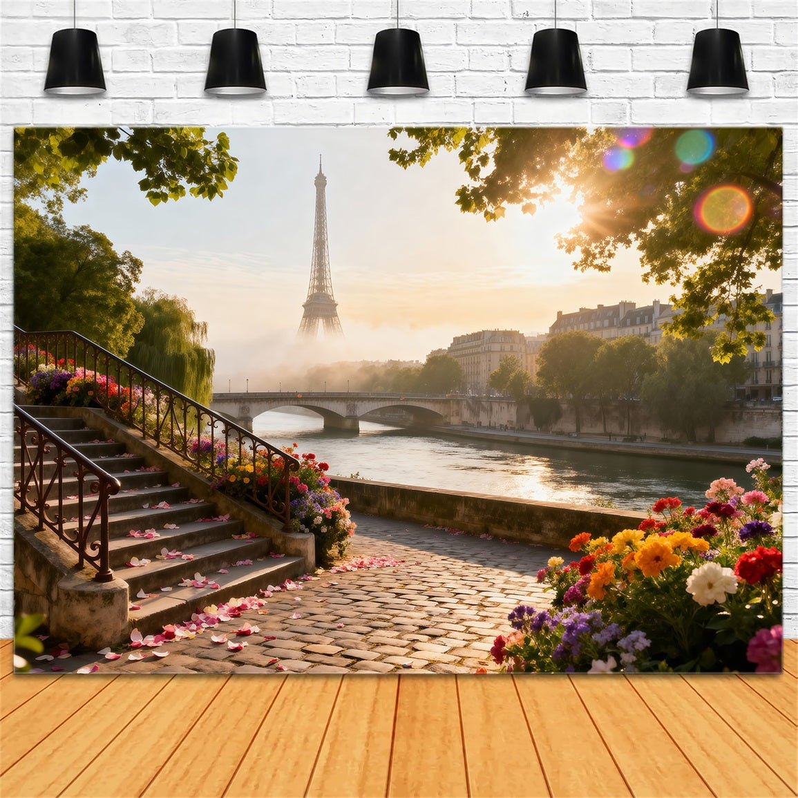 Paris Backdrop Ideas Riverside Garden Sunrise Eiffel Tower Photo Backdrop UK RR61-41