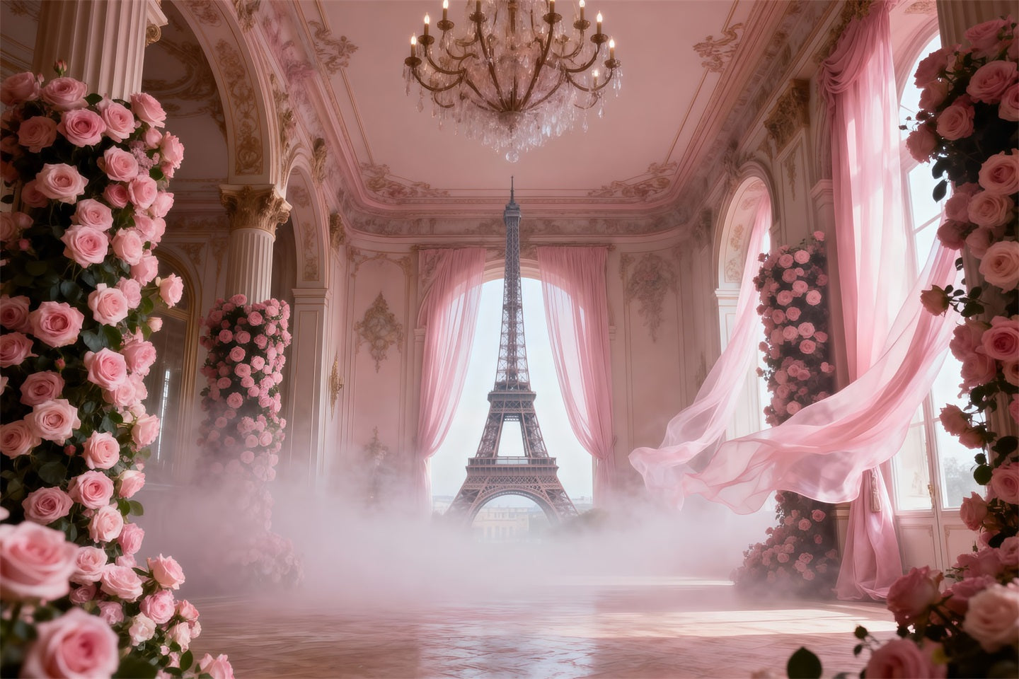 Paris Photo Booth Backdrop Blush Palace Rose Hall Eiffel Tower Photography Backdrop UK RR61-44
