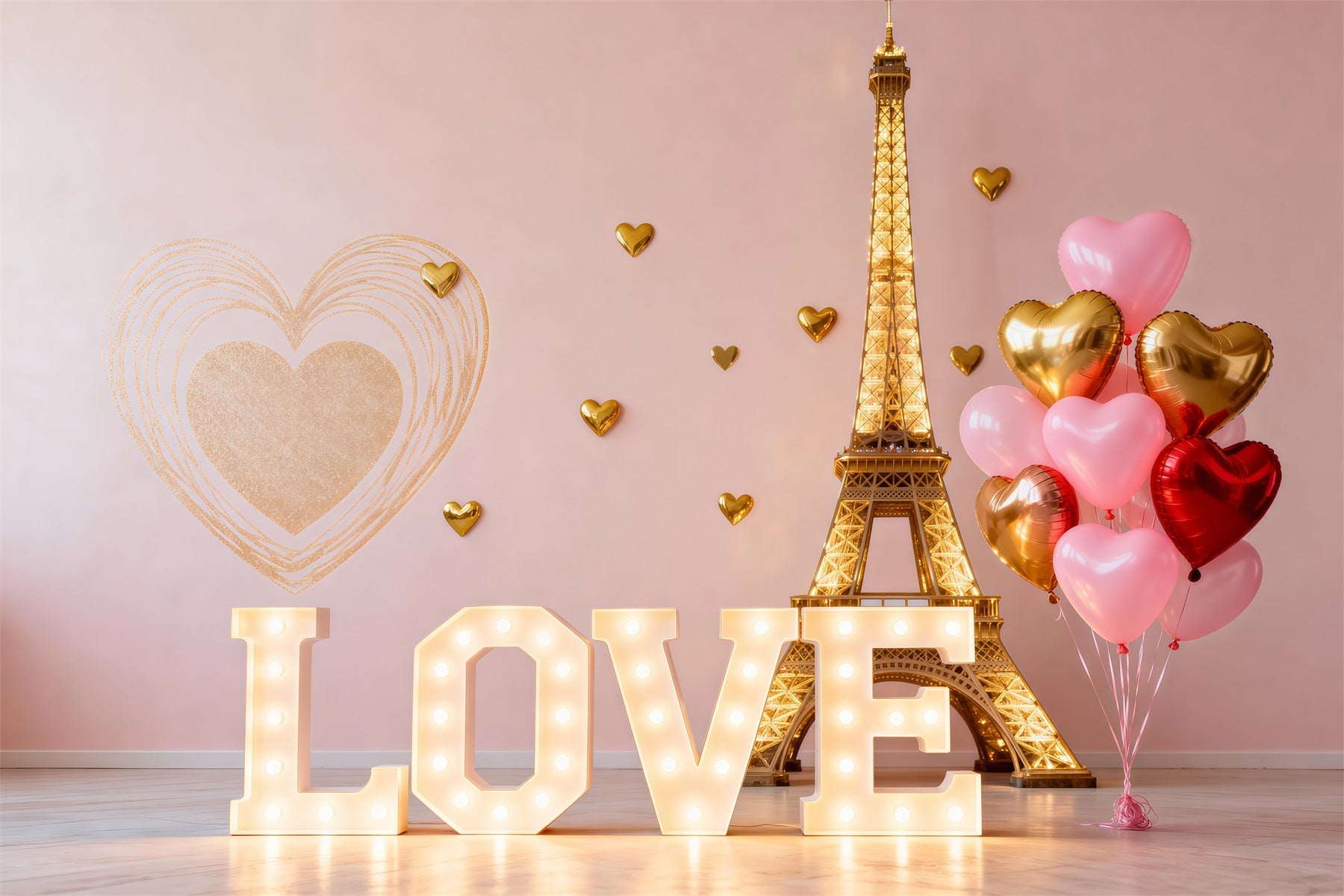 Paris Photography Backdrop Love Balloon Heart Valentine Eiffel Tower Backdrops UK RR61-45