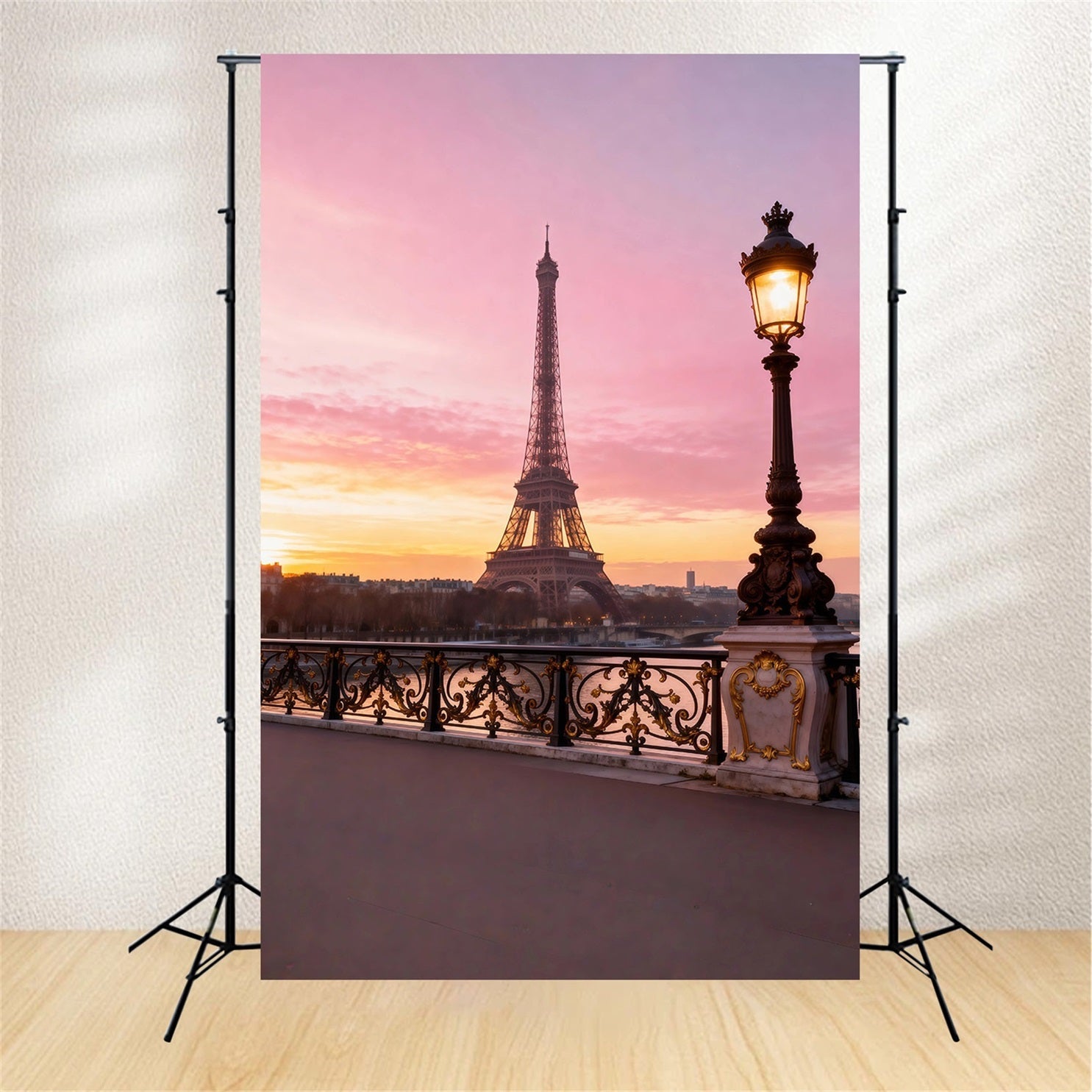 Paris Photo Backdrops Sunset Lamp Bridge Romance Eiffel Tower Photo Backdrop UK RR61-47