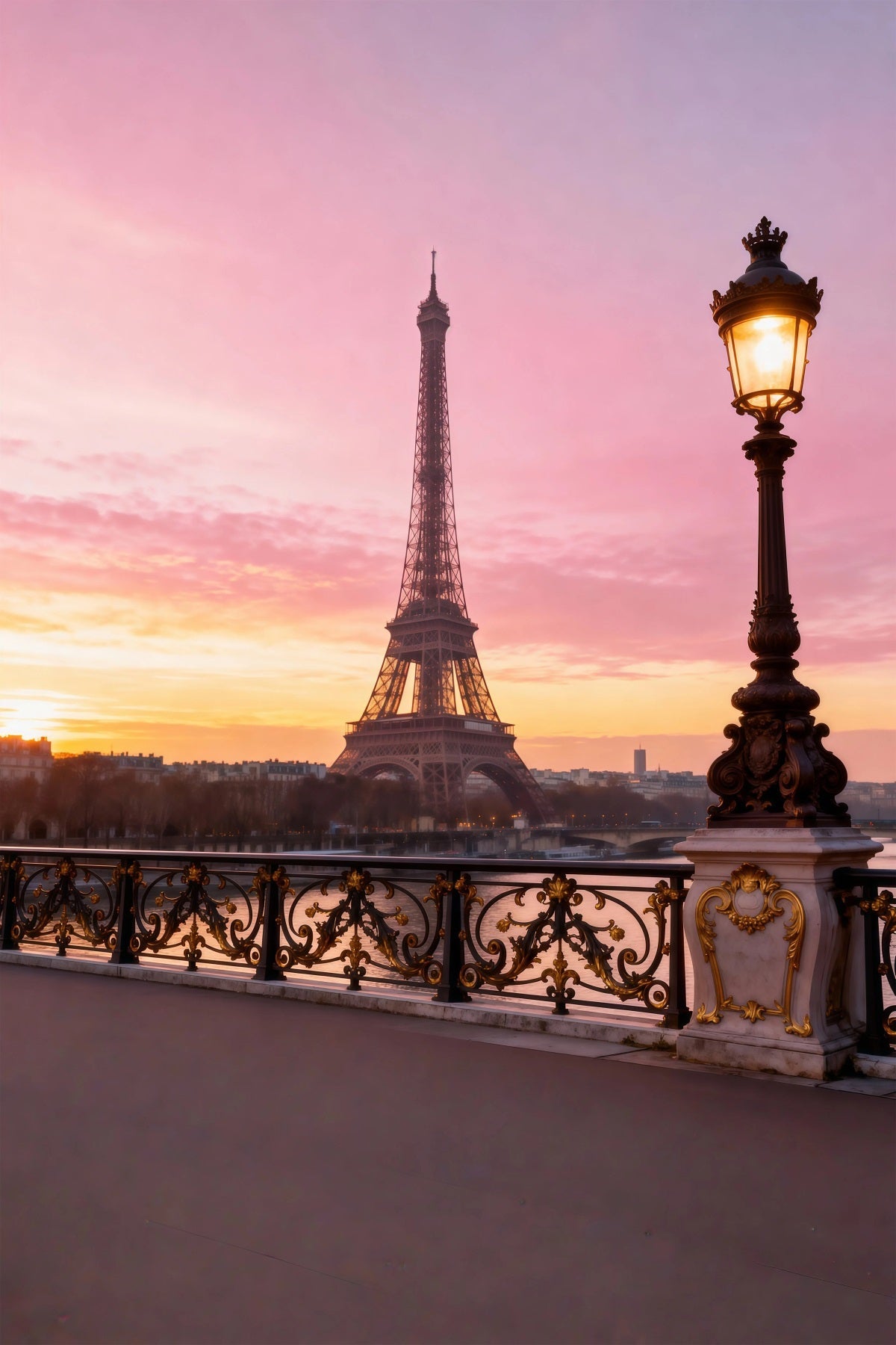 Paris Photo Backdrops Sunset Lamp Bridge Romance Eiffel Tower Photo Backdrop UK RR61-47