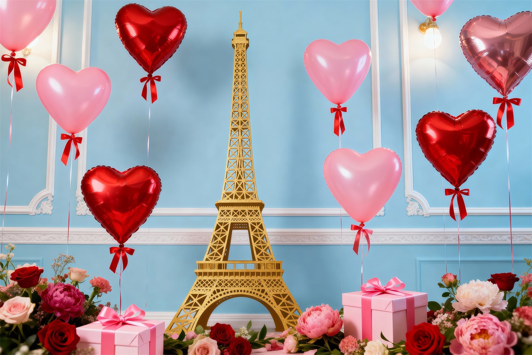 Evening In Paris Backdrop Heart Balloon Gift Celebration Eiffel Tower Backdrops UK RR61-48