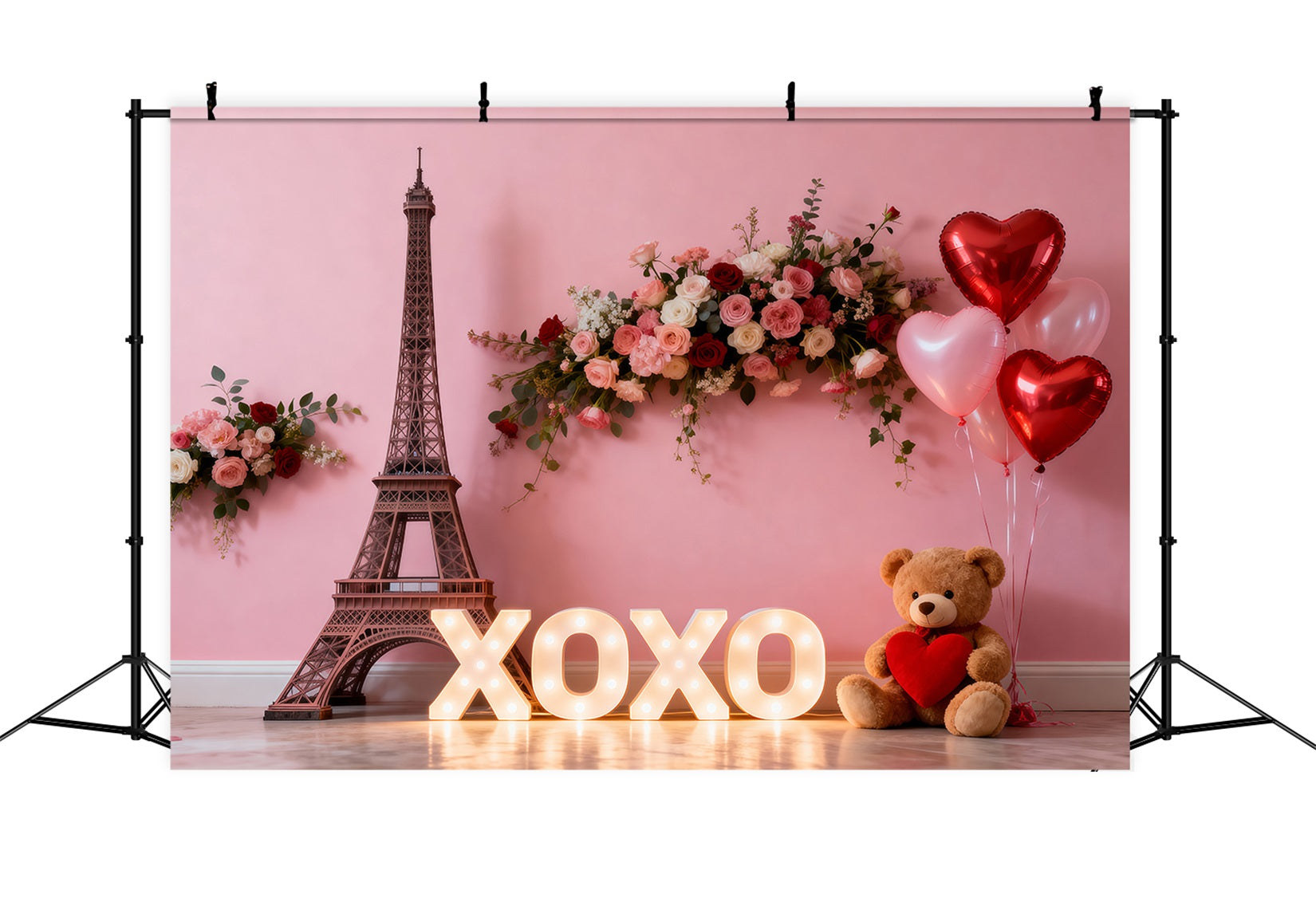 Paris Theme Backdrop Ideas XOXO Floral Valentine Display Eiffel Tower Backdrops UK RR61-49