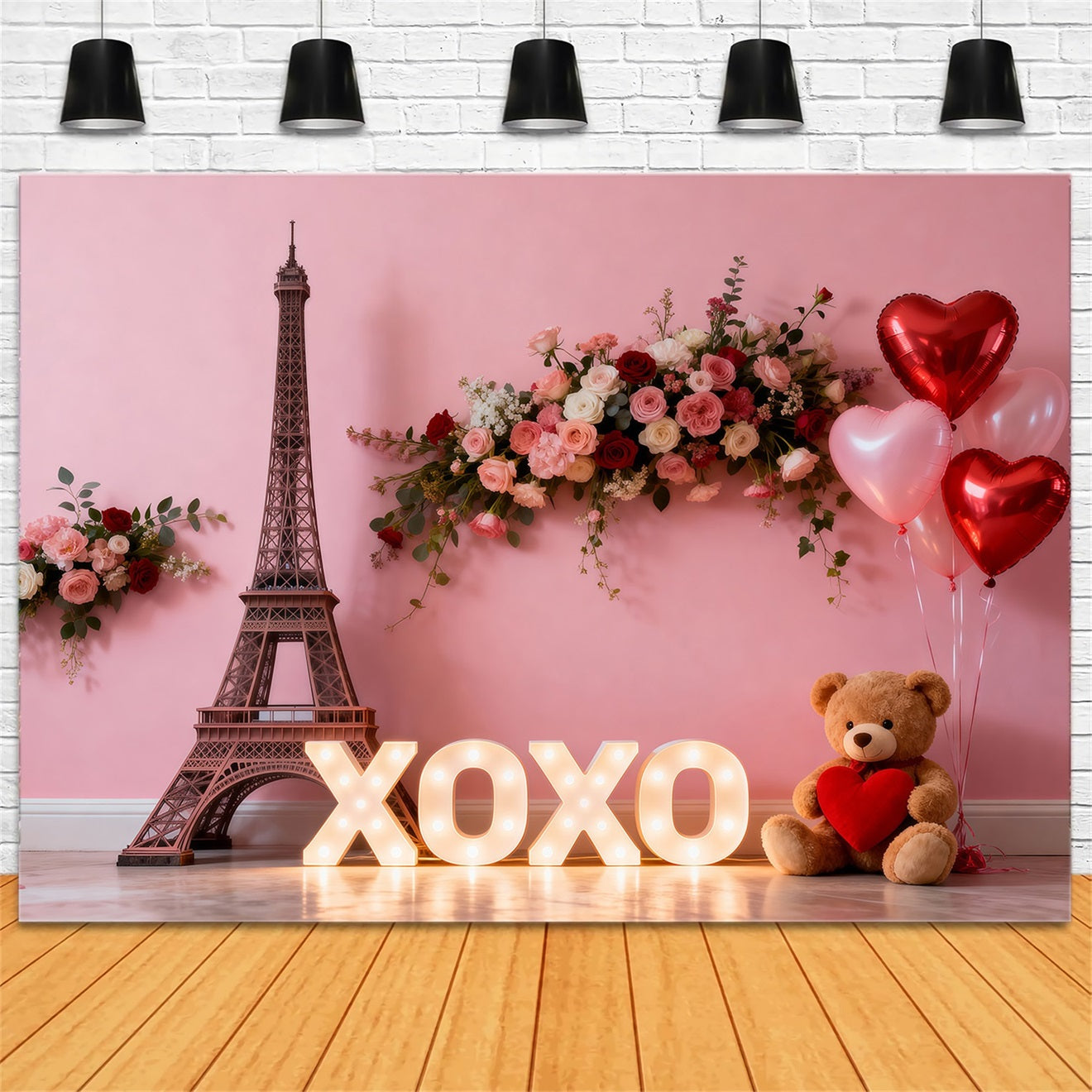 Paris Theme Backdrop Ideas XOXO Floral Valentine Display Eiffel Tower Backdrops UK RR61-49