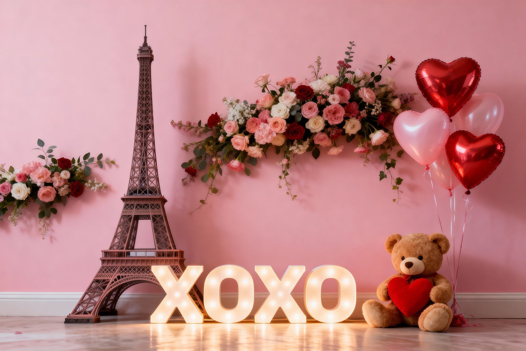 Paris Theme Backdrop Ideas XOXO Floral Valentine Display Eiffel Tower Backdrops UK RR61-49